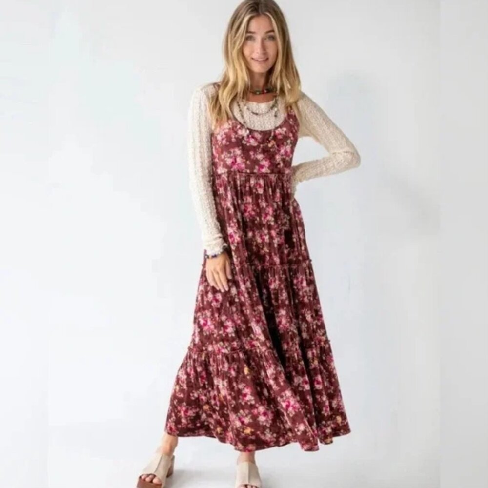 Karlie Velvet Maxi Dress Rust Bouquets Natural Life LARGE